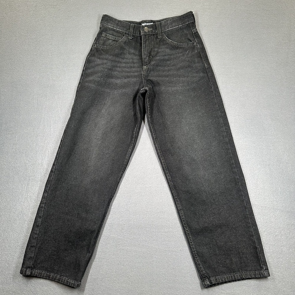 Wrangler Jeans Boys 12R Black Whisker Denim Straight Leg Baggy Loose Fit